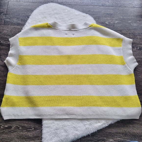 Anthropologie ๐ Oversized Stripe V-Neck Sweater Vest in Chartreuse By Maeve - Picture 7 of 13